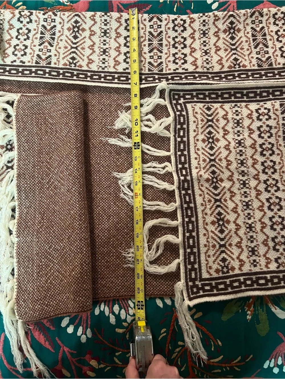 Cream Brown Fair Isle Fringe Cardigan Poncho Sweater L NEW